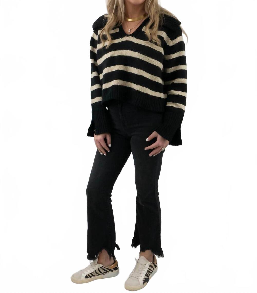 NEW OLIVACEOUS women's striped collar sweater in black